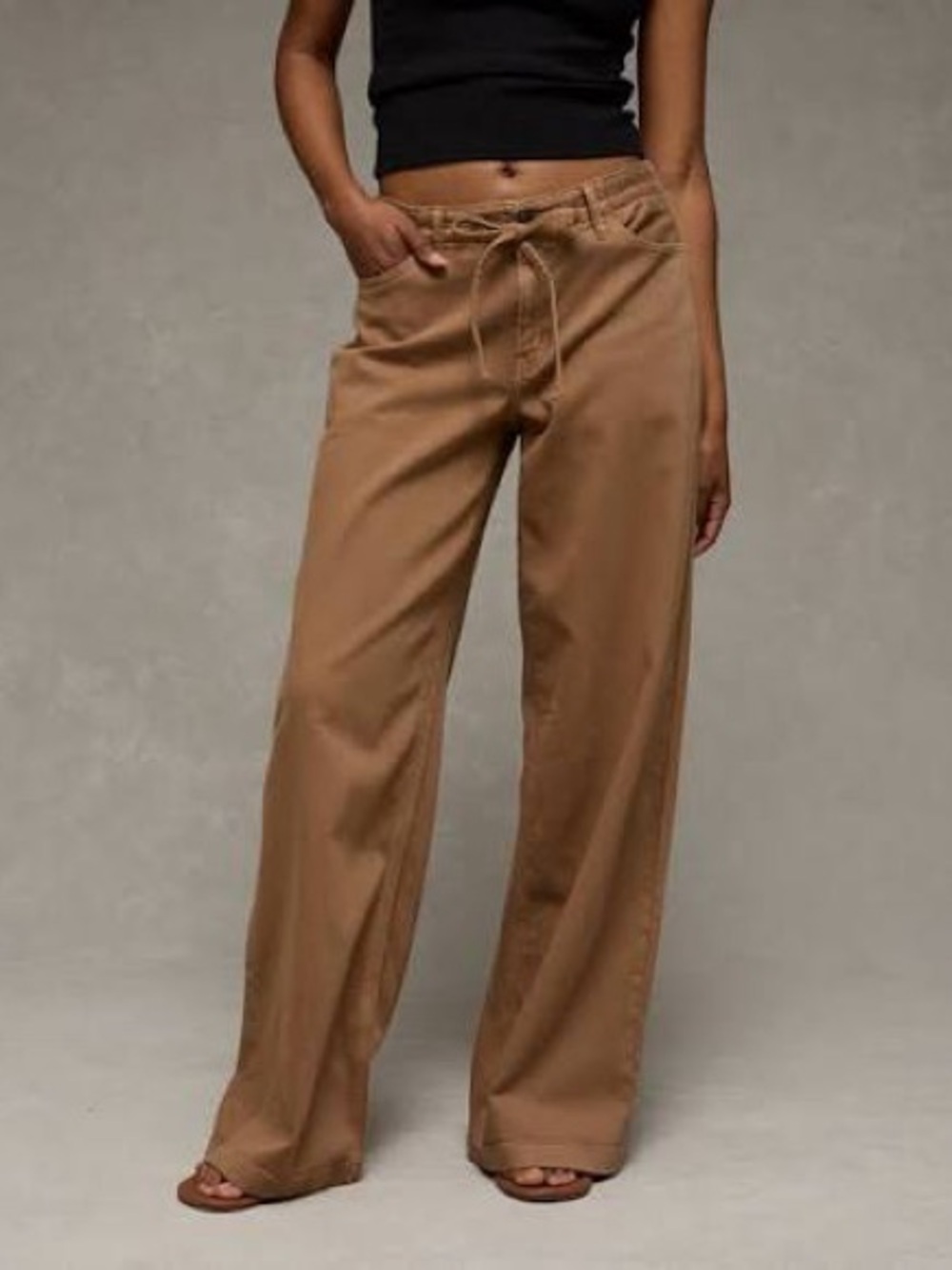 AE Dreamy Drape Stretch Low-Rise Ultra Wide-Leg Pant — Iced Mocha